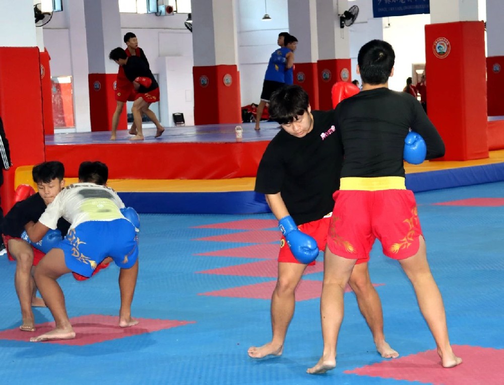 首都体育学院竞技体校学员来少林小龙武校进行散打交流训练